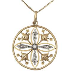 0.63Ct Diamond & 18k Yellow Gold, 18k White Gold Set Pendant - Antique 11