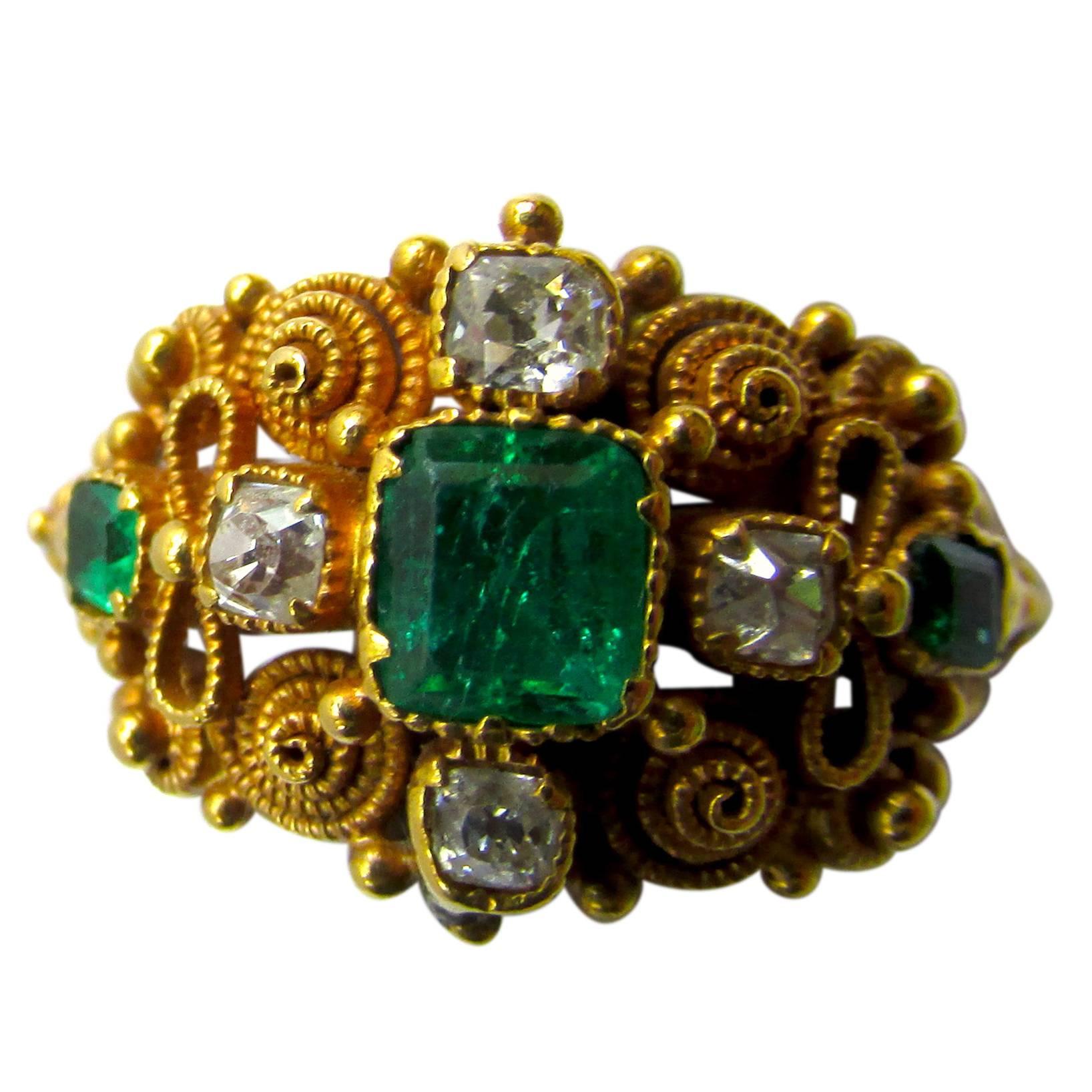 Antique Cannetille Emerald Diamond Ring