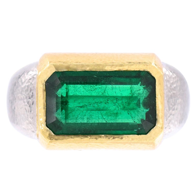 David Webb Emerald Gold Platinum Ring
