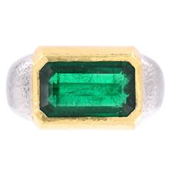 David Webb Emerald Gold Platinum Ring 3