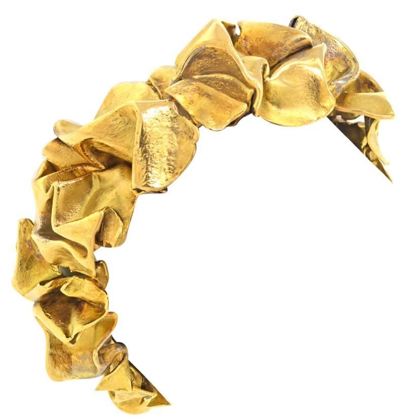 Circa 1960-70s, by Gilbert Albert, Geneve, Switzerland.  Sublime in abstraction, Gilbert Albert's pieces are miniature postmodern sculptures. Meticulously fabricated, every fold, texture, and color of this bracelet is part of an elegantly nuanced