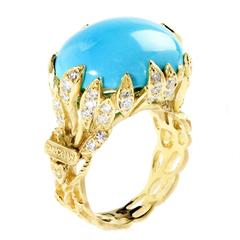Stambolian Sleeping Beauty Turquoise Diamond Gold Ring