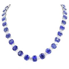 116.35 Carat Ceylon Sapphires 24.27 Carat Diamonds Flexible Platinum Necklace 11