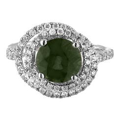 Certified No Heat 2.80 Carat Round Green Sapphire Diamond Ring 3