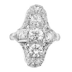 Art Deco Diamond Platinum Three Stone Ring