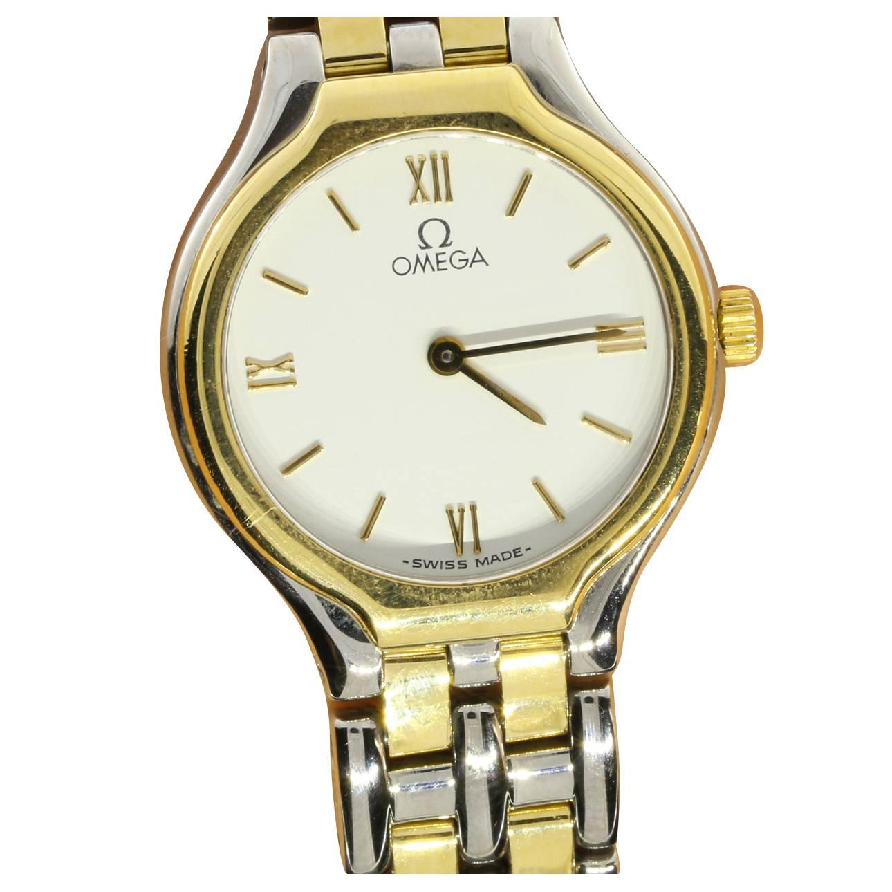 Omega Lady's Yellow Gold Stainless Steel Deville White Dial Quartz Wristwatch