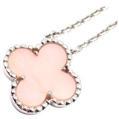 Van Cleef & Arpels Retro Pink Opal White Gold Pendant Necklace 