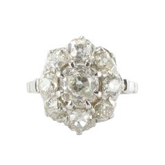 Antique French 19th Century 3 Carat Diamond Platinum Daisy Ring