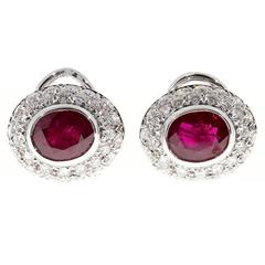 Oval Ruby Pave Diamond Gold Clip Post Earrings 10