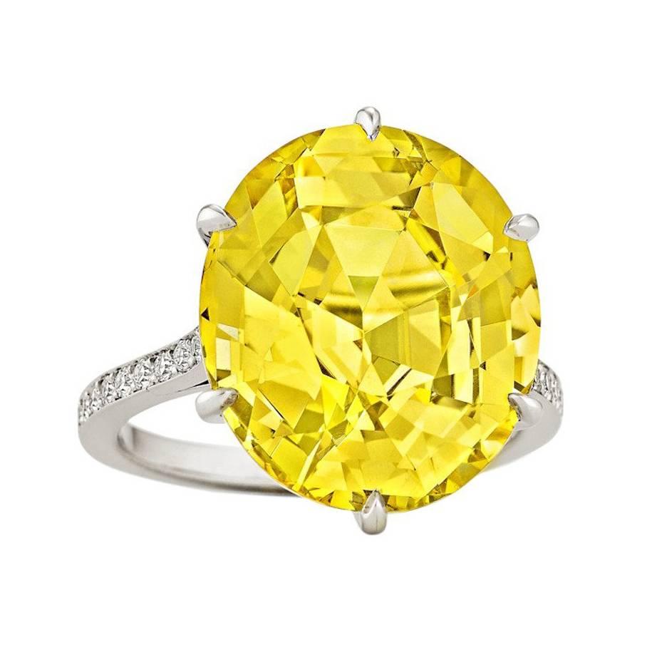 Rare Handmade Yellow Sapphire Diamond Platinum Ring