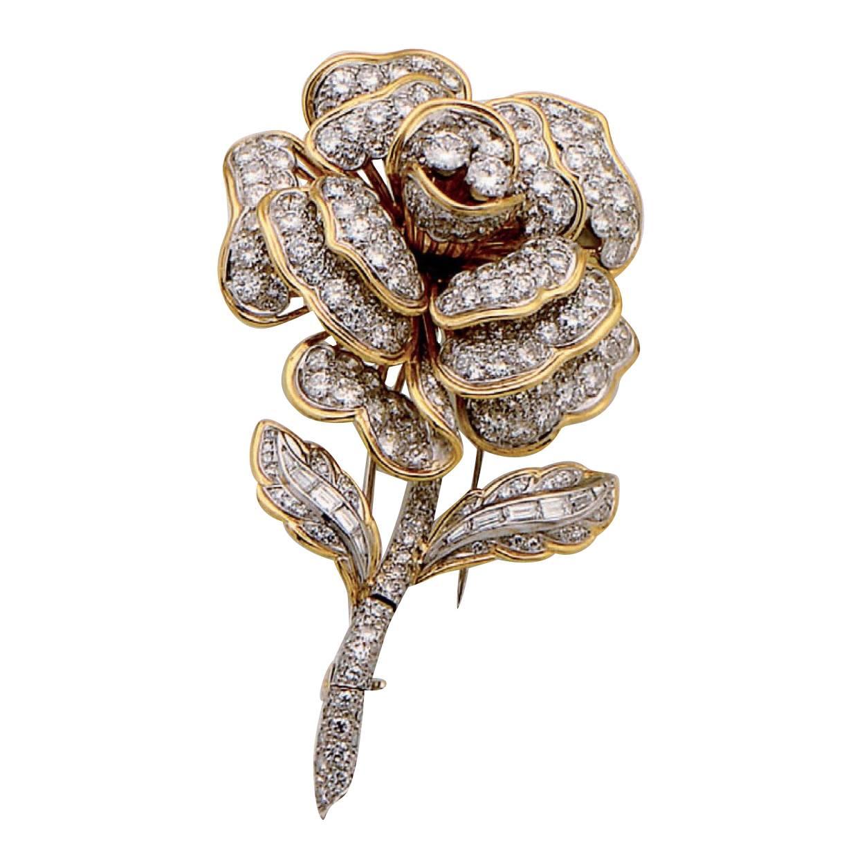 1960s Flower Brooch Diamond Gold