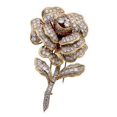 1960s Flower Brooch Diamond Gold 4