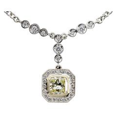 .96 Carat Fancy Yellow Radiant Diamond Two Color Gold Necklace
