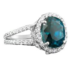 Natural Blue Zircon Diamond Gold Ring