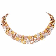 Fancy Natural Pink and Yellow Diamond Gold Heart Necklace 10