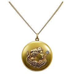 Art Nouveau .08 Carat Diamond Gold Locket 8