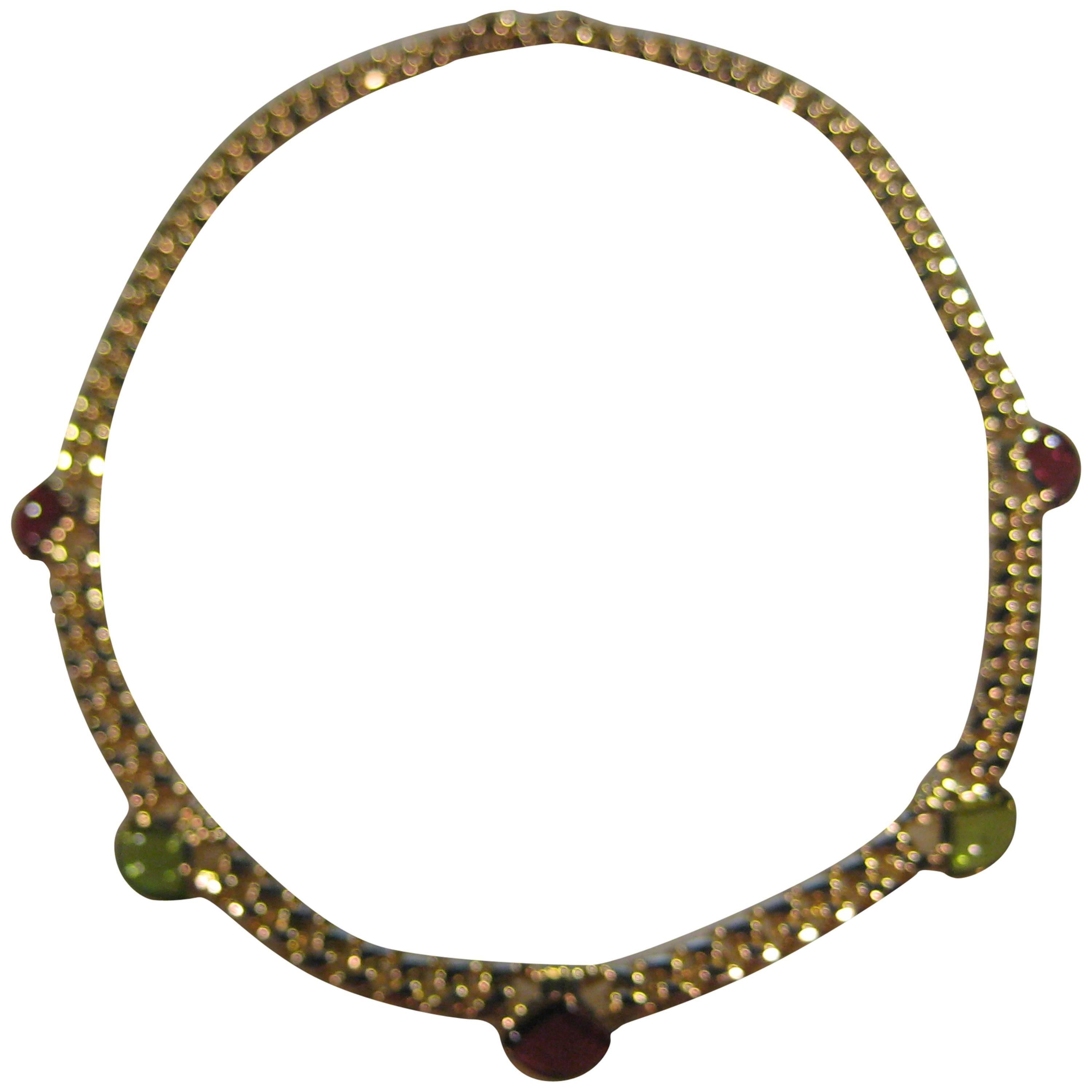 Bulgari Tourmaline Gold Link Necklace For Sale