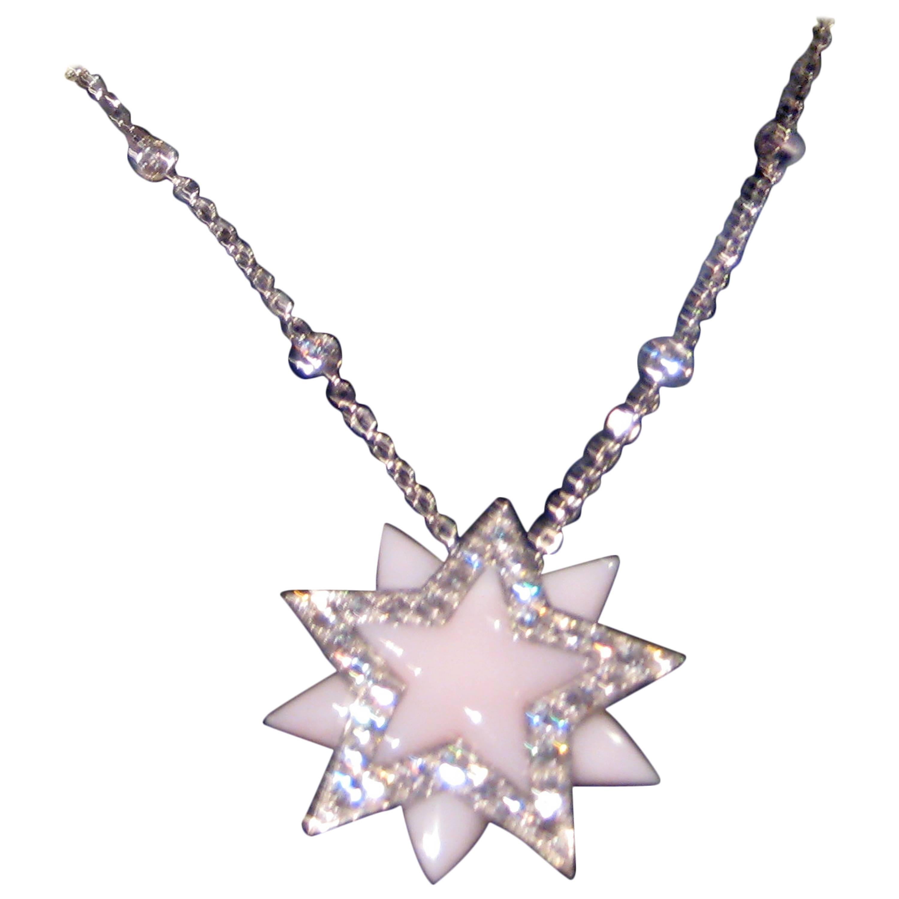 Tiffany & Co. Pink Opal Diamond By The Yard Platinum Star Necklace For Sale