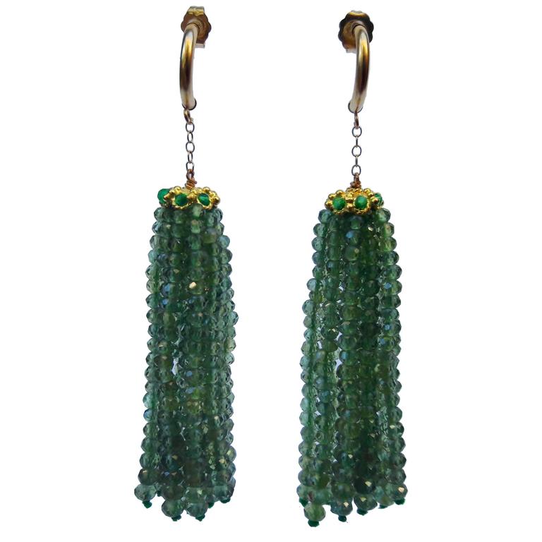 Graduated Turquoise Bead and Pearl Tassel Earrings w. 14 K Gold beads