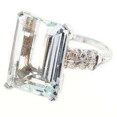 Art Deco 10::60 Karat Aquamarin Diamant Platin Ring
