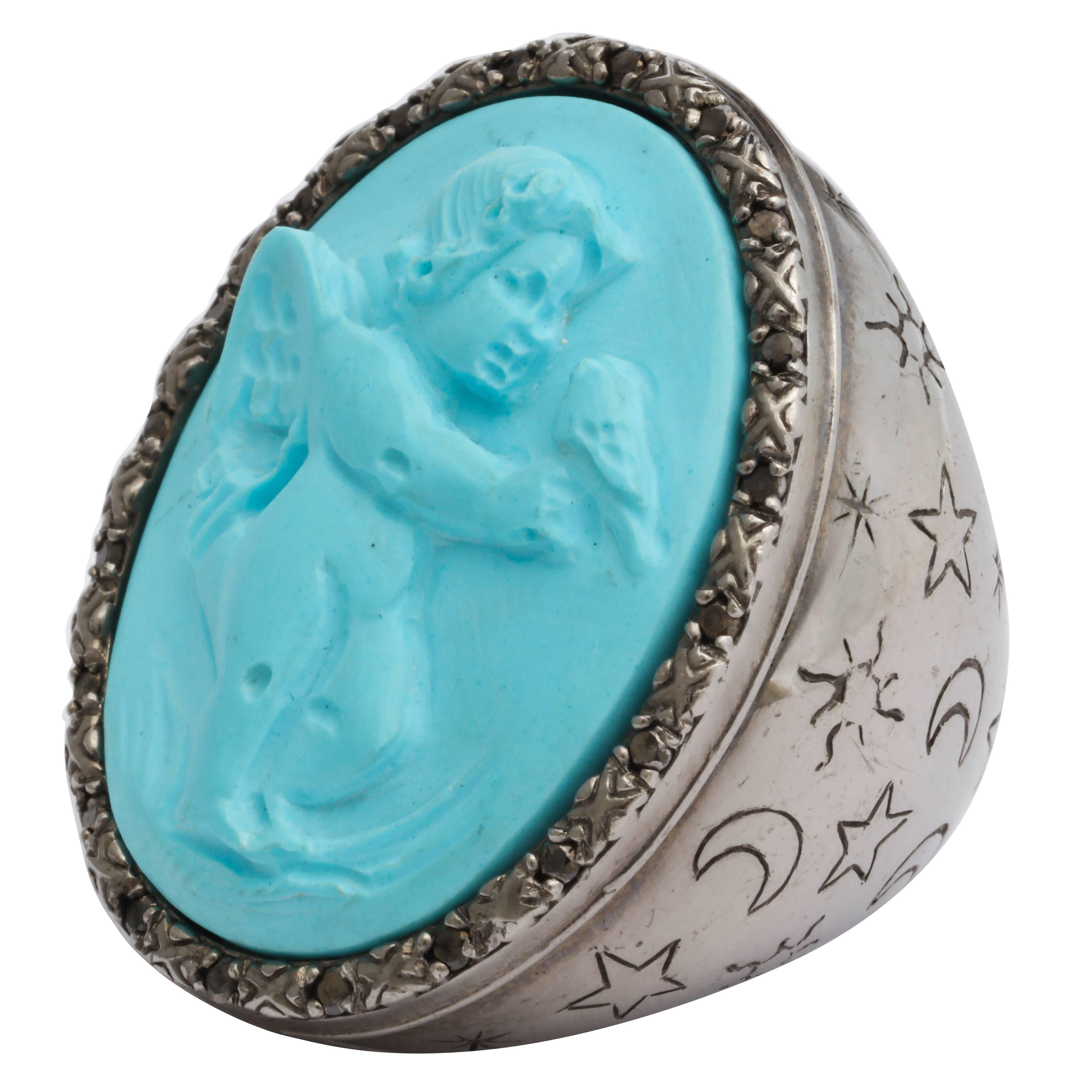 AMEDEO "Cupido" Turquoise Cameo Ring For Sale