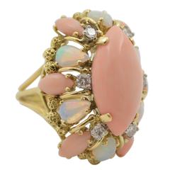 Angel Skin Coral Opal Gold Ring