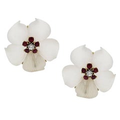 Tiffany & Co. Rubin Kristall Diamant Gold Blume Ohrringe