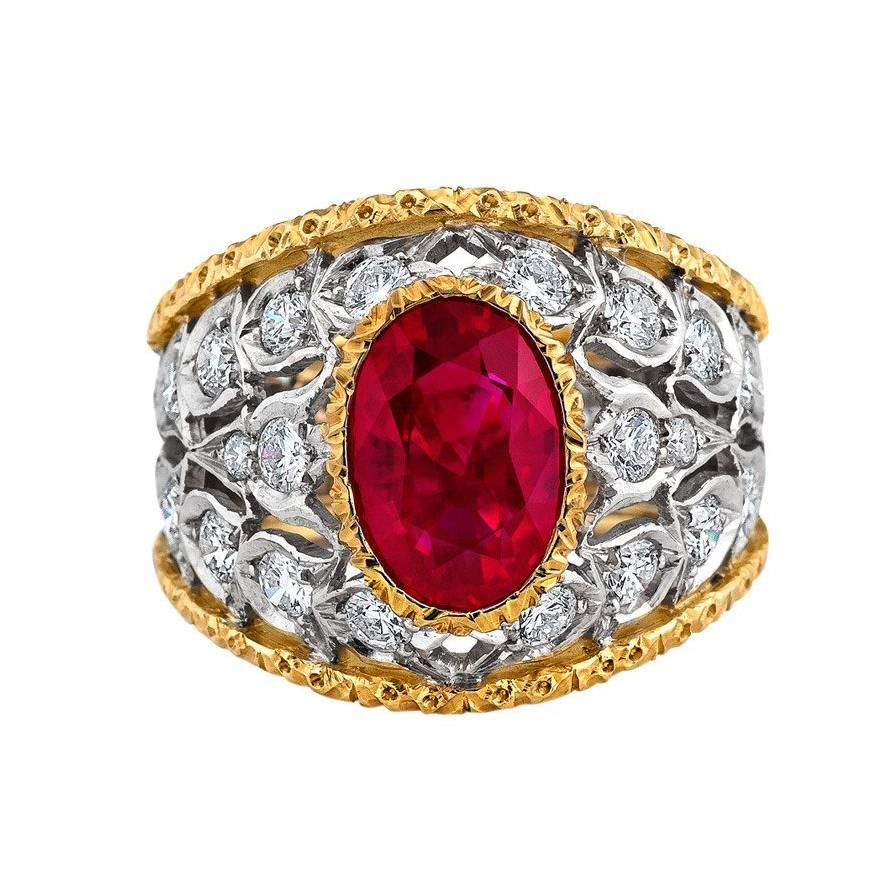 Buccellati Spectacular Burma Ruby Diamond Gold Ring