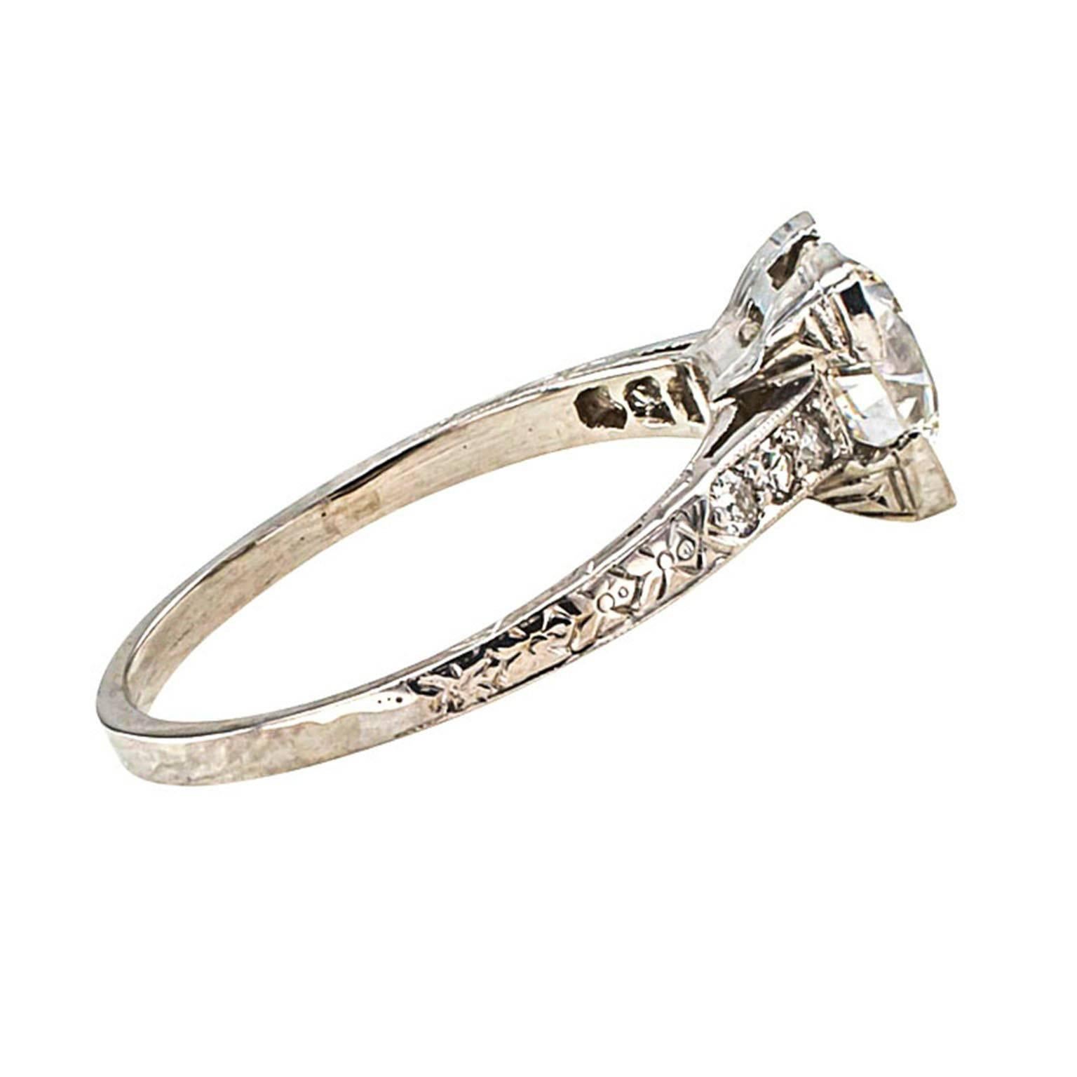 Women's or Men's 1920s Art Deco 1.39 Carat Diamond Platinum Engagement Ring