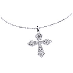 Diamond Pave 18 Karat White Gold Cross Pendant