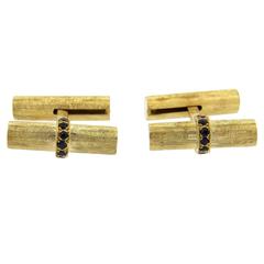 Mid Century Sapphire Gold Bar Cufflinks