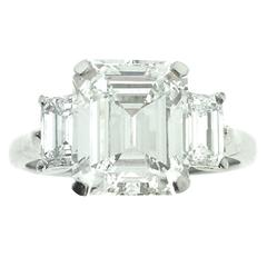 GIA Cert 3.62 Carat Emerald Cut Diamond Platinum 3-Stone Ring