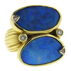 Modern Australian Black Opal Diamond Gold Ring