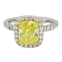 Tiffany & Co. 1.62 Carat Cushion Fancy Intense Yellow Diamond Gold Platinum Ring