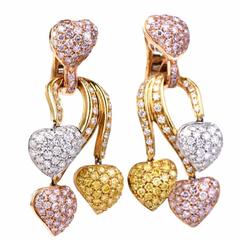 GIA Natural Fancy Diamond Pink Yellow White Gold Heart Drop Earrings 7