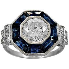 Antique Sapphire Diamond Platinum Engagement Ring