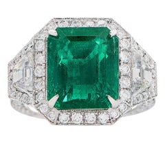 6.10 Carat AGL Graded No Oil Colombian Emerald Diamond Platinum Ring