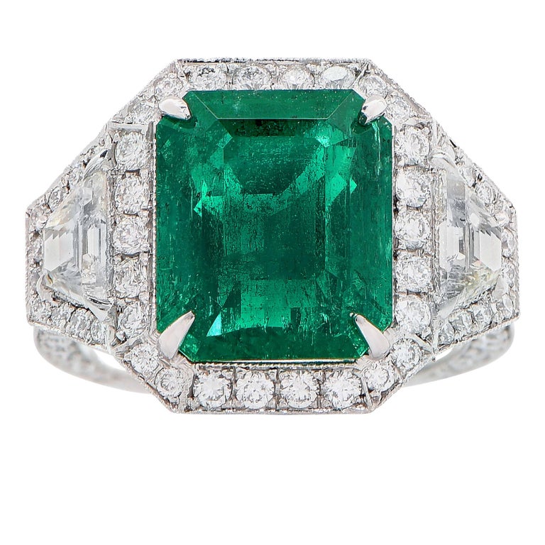 6.10 Carat AGL Graded No Oil Colombian Emerald Diamond Platinum Ring ...