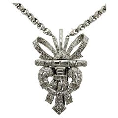 Art Deco Platinum and Diamond Brooch/Clip/ Necklace 