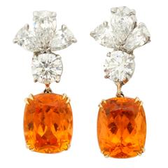 Finest Mandarin Garnet Diamond Platinum Earrings