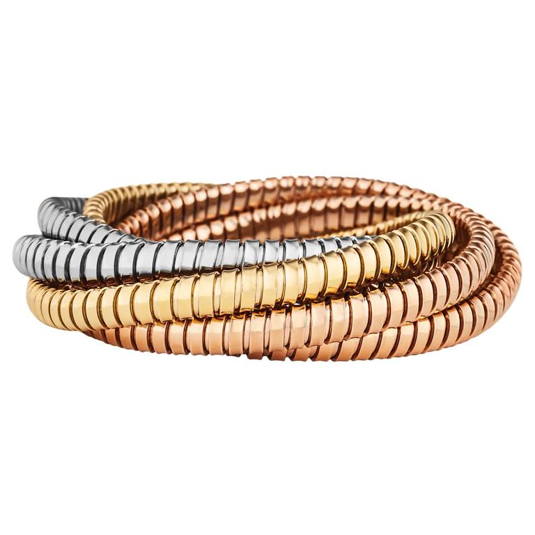 Handmade Tri Color Gold Six Strand 6 5 Mm Tubogas Rolling Bangle Handmade Tri Color Gold Six Strand 6 5 Mm Tubogas Rolling Bangle Bracelet For