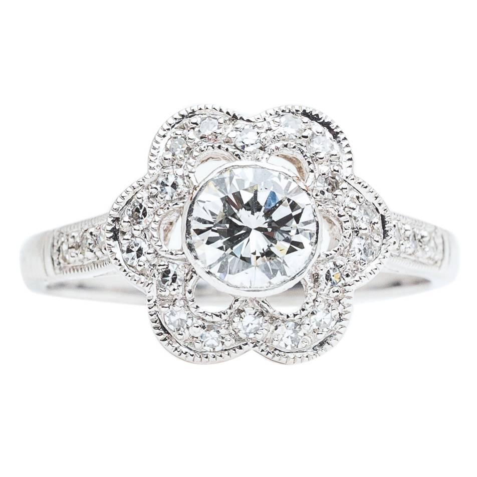 Blossoming Floral Diamond Platinum Engagement Ring For Sale