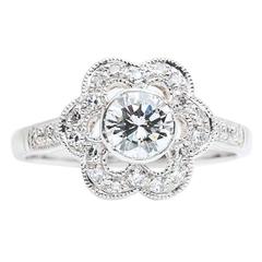 Vintage Blossoming Floral Diamond Platinum Engagement Ring