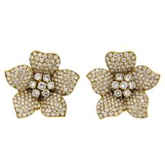 Exquisite Diamond Gold Flower Earrings