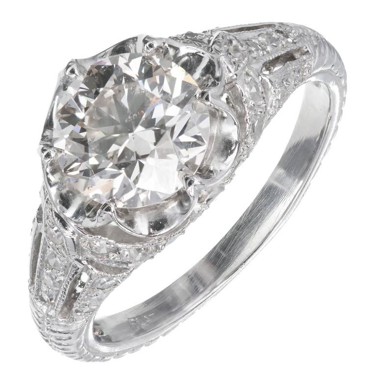 Natural Faint Brown Diamond Platinum Engagement Ring For Sale at 1stdibs