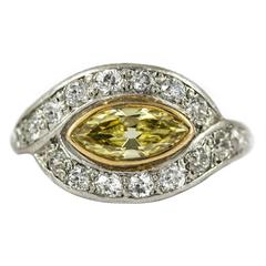 Antique Art Deco Canary Yellow Diamond Gold Platinum Ring