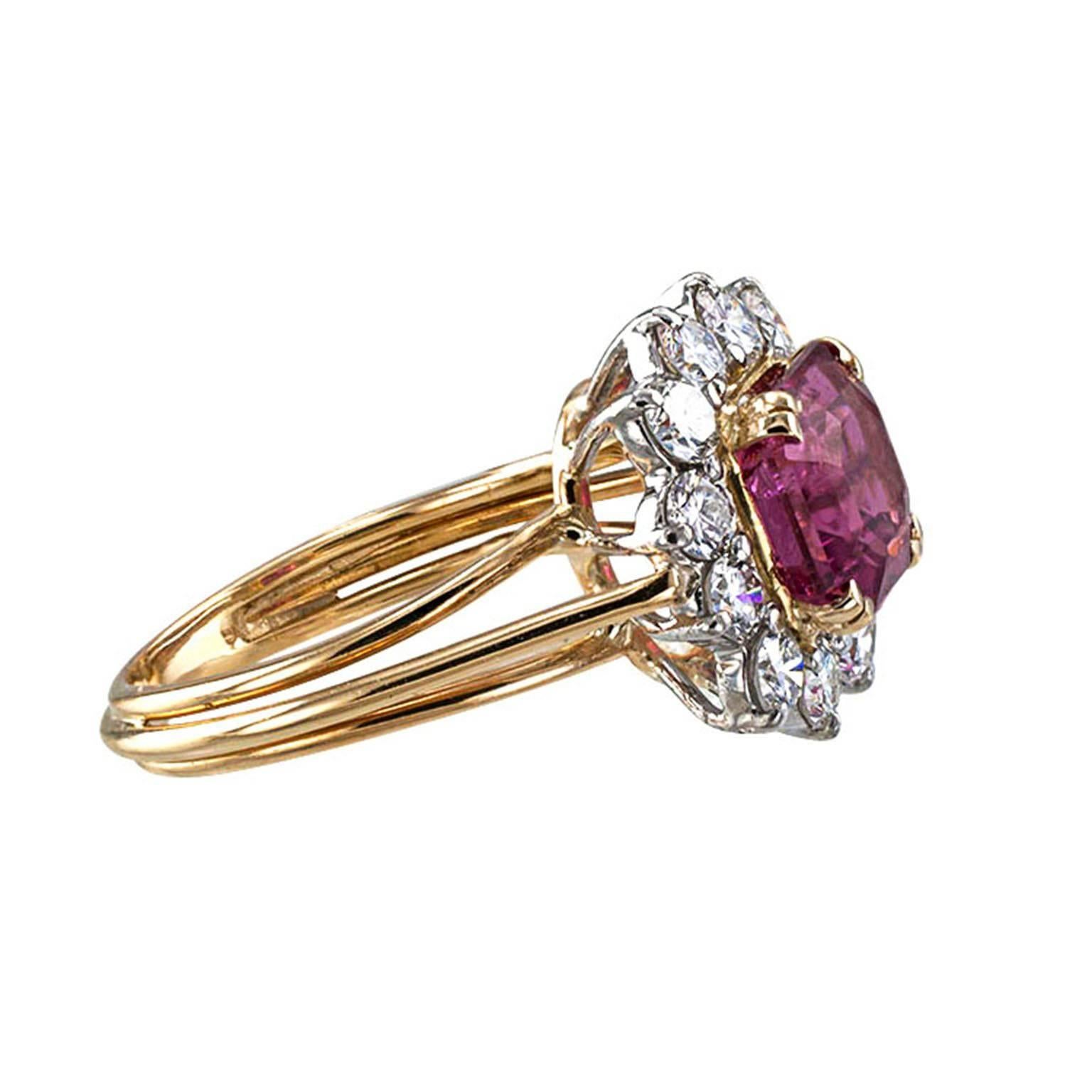 Pink Tourmaline Diamond Gold Ring In Excellent Condition In Los Angeles, CA