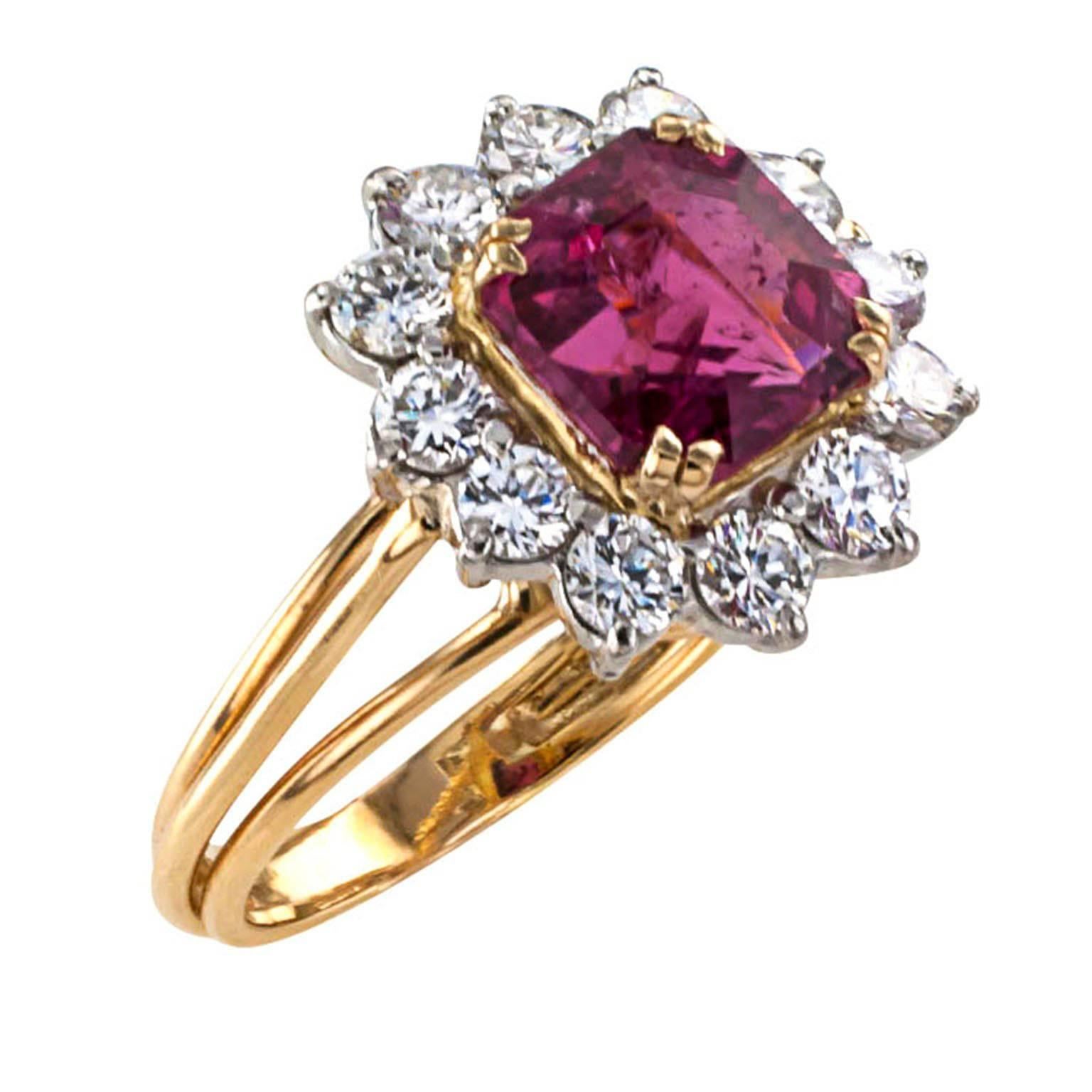 Women's or Men's Pink Tourmaline Diamond Gold Ring