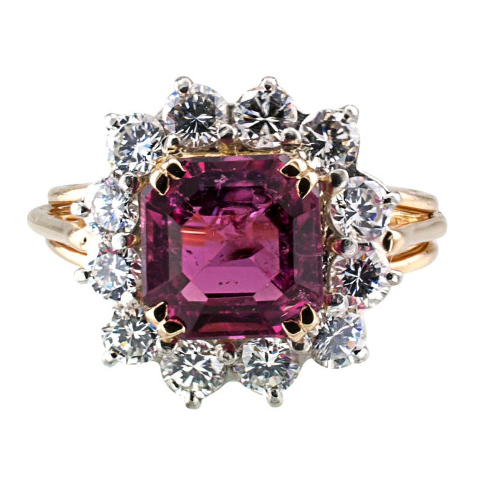 Contemporary Pink Tourmaline Diamond Gold Ring