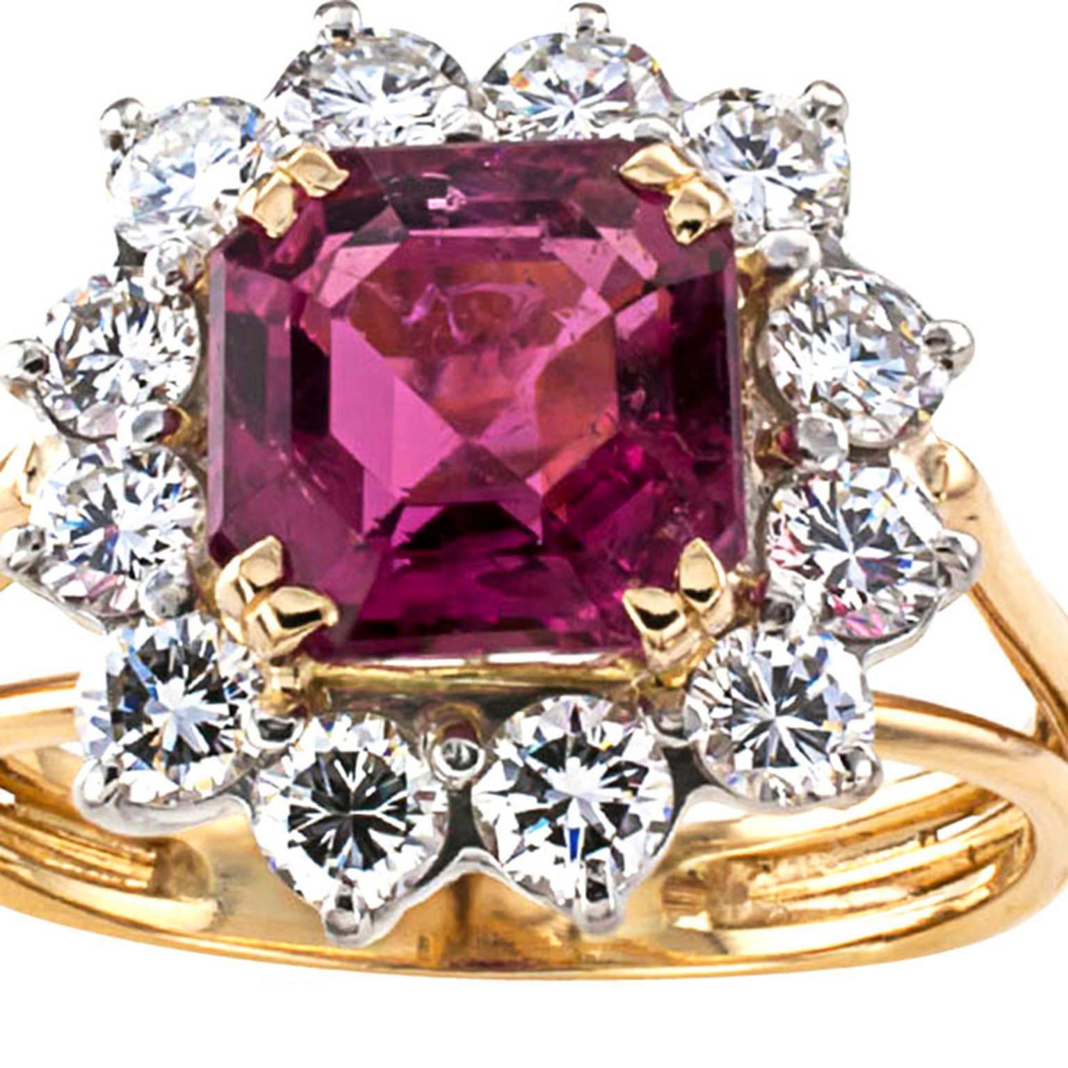 Pink Tourmaline and Diamond Ring

Pink tourmalines have a bewitching quality, tantalizing us with their ethereal shades of color that seem almost too perfect for this world.  Is this the color of ripe raspberries or that of a fine rose wine? 